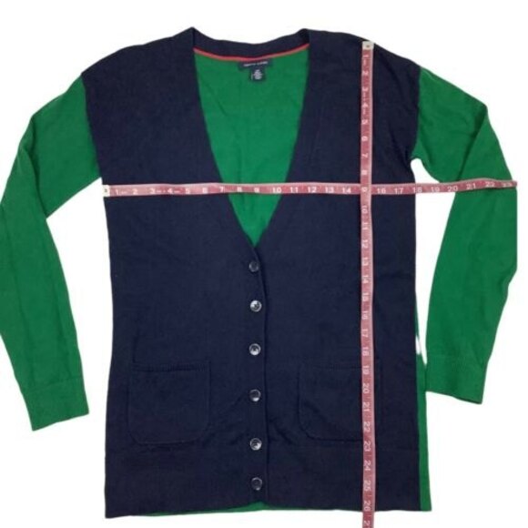 Tommy Hilfiger V Neck Preppy Grandpa Cardigan Sweater Women's Men's S Green Blue - Picture 5 of 8